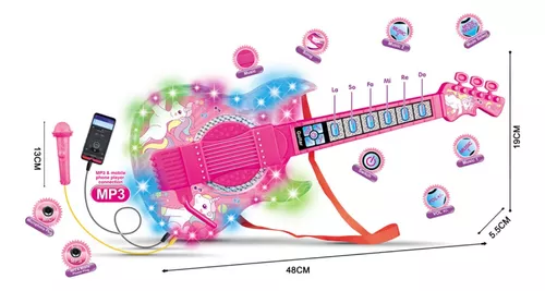 Juguete Guitarra Musical Unicornio Con Micrófono 45 Cm +4año