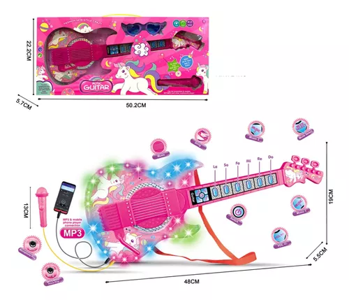 Juguete Guitarra Musical Unicornio Con Micrófono 45 Cm +4año