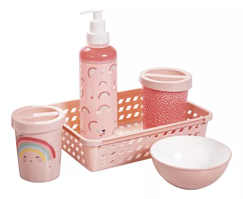 Set 5 Pzas Para Baño Infantil Contenedor Dispensador Canasto