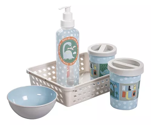 Set 5 Pzas Para Baño Infantil Contenedor Dispensador Canasto