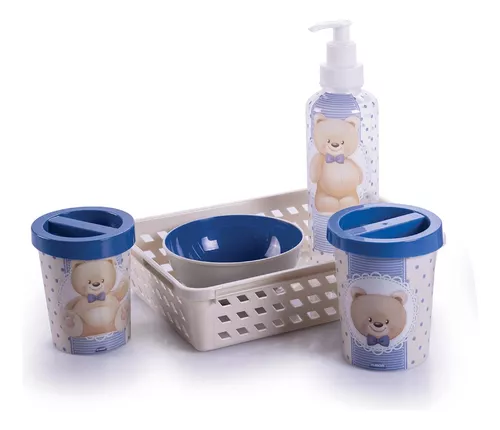 Set 5 Pzas Para Baño Infantil Contenedor Dispensador Canasto