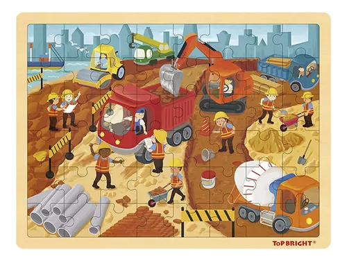 Puzzle 48 Piezas Construcción De Madera 40 Cm + 3 Años