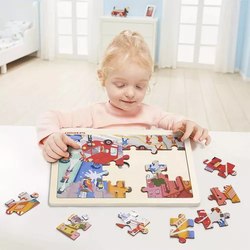 Puzzle 24 Piezas Bomberos De Madera 30 Cm + 3 Años