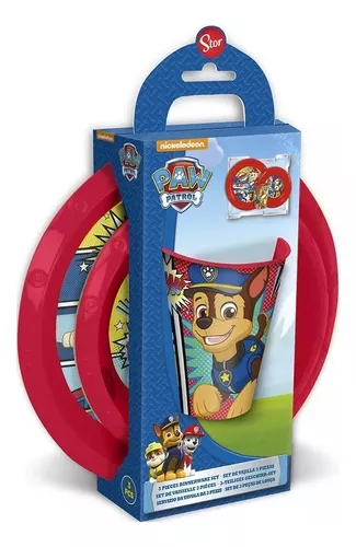 Set X 3 Piezas Bazar Plástico Paw Patrol Vaso Plato Bowl