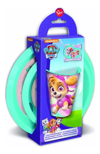 Set X 3 Piezas Bazar Plástico Paw Patrol Vaso Plato Bowl