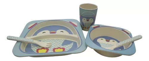 Set Bazar X 5 Fibra De Bambú Vaso Plato Bowl Cubiertos Bebe