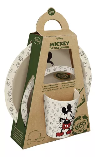 Set Bazar X 3 Bambú Mickey Vaso Plato Bowl Bebe Infantil