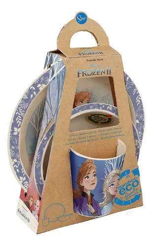 Set Bazar X 3 Bambú Frozen Vaso Plato Bowl Bebe Infantil