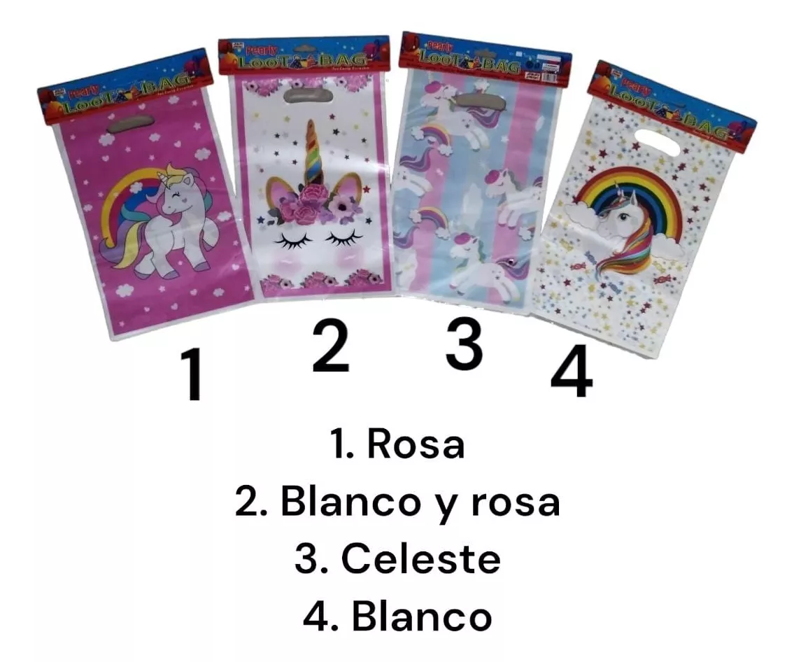 Pack X 10 Bolsas Sorpresitas Unicornio 16x26 Cm Cotillón Sm