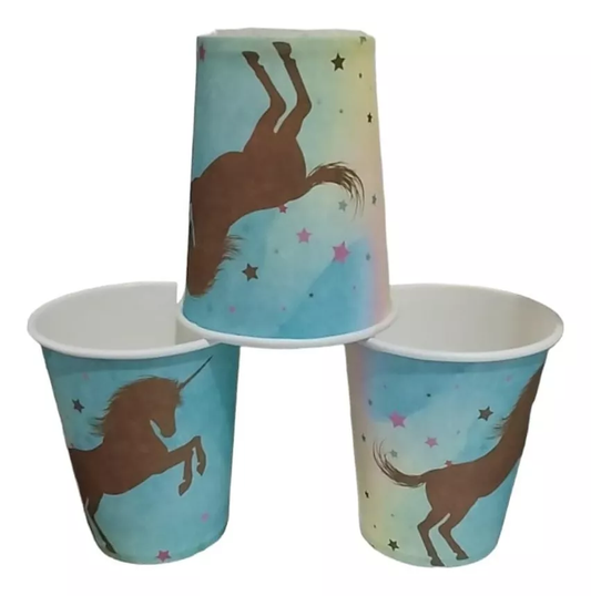 Pack X10 Vasos Descartables Unicornio Cotillón Metalizado