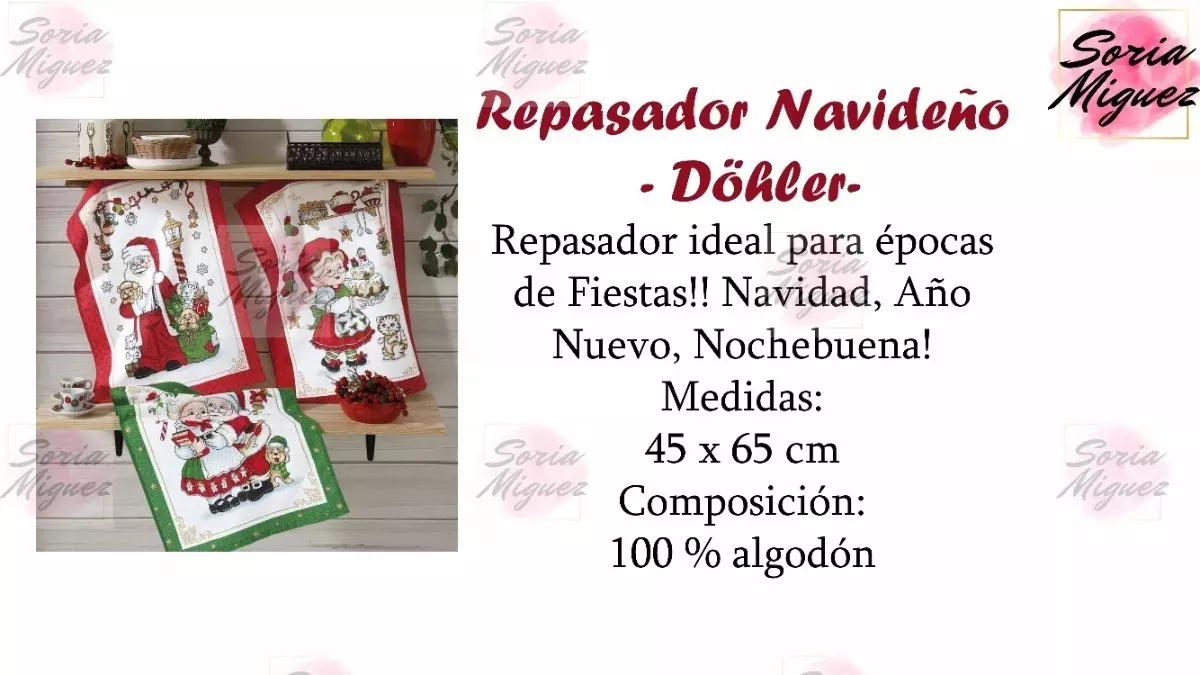 Pack X 12 Repasadores Navideño 45 X 65 Cm Navidad - Döhler