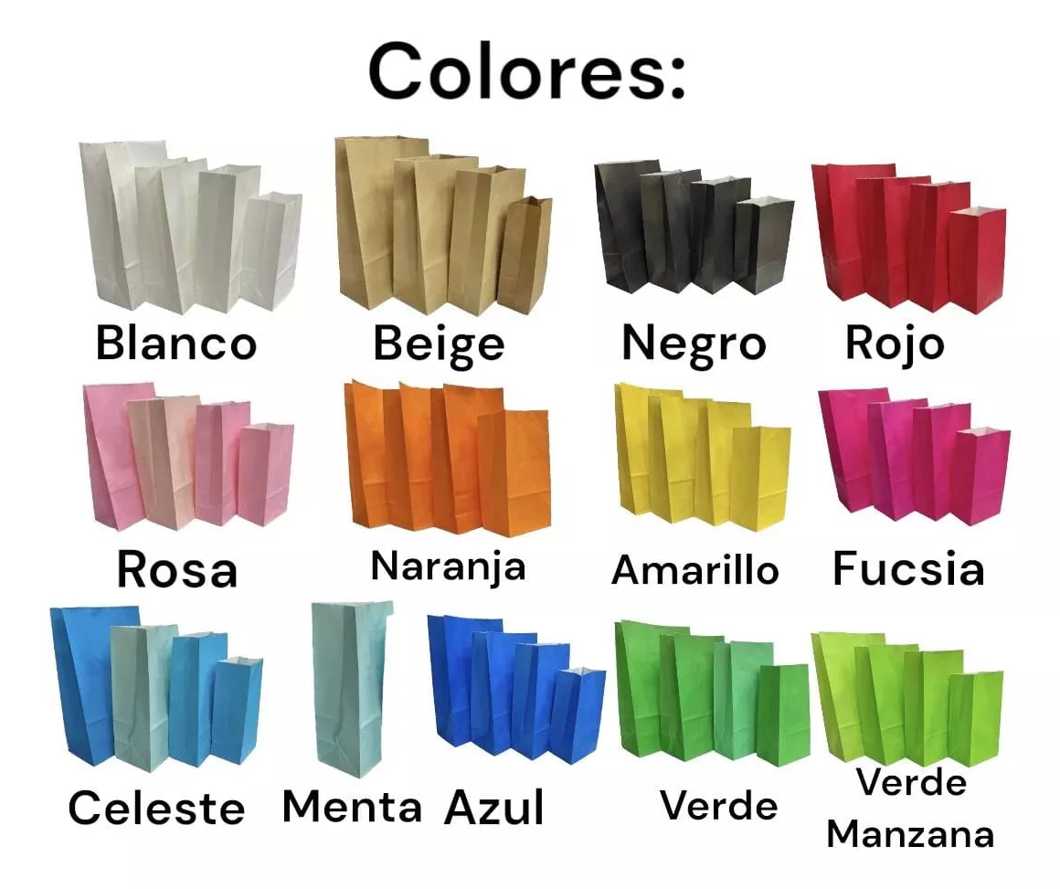 Pack 10 Bolsa Papel Sin Asa Lisa Varios Colores 15x25x8