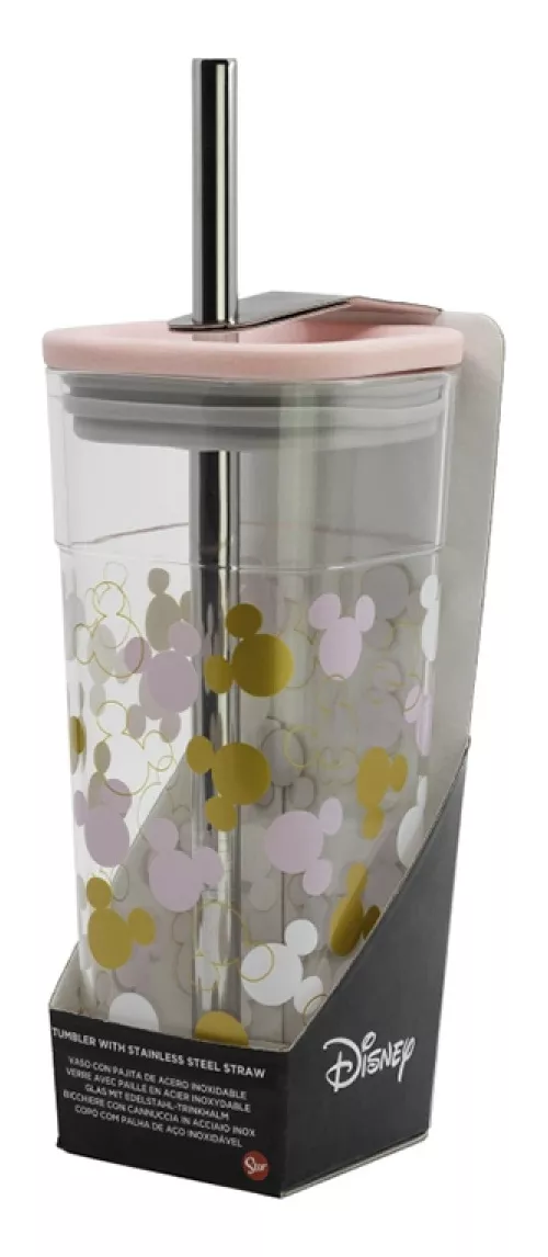 Vaso Acrílico Cuadrado Minnie Mouse Con Pajita 540 Ml