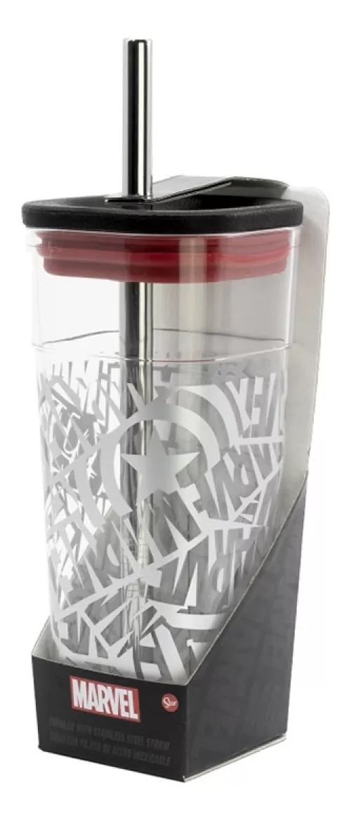 Vaso Acrílico Cuadrado Avengers Marvel Con Pajita 540 Ml