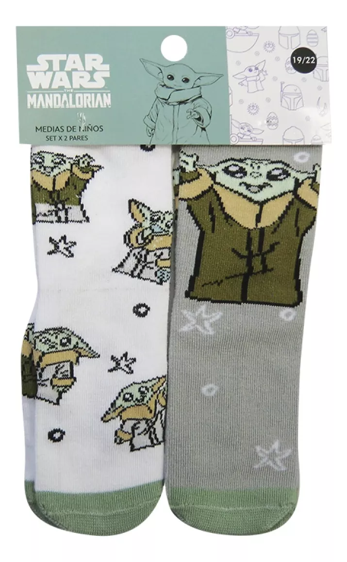 Pack X2 Medias Infantiles Baby Yoda Star Wars Talle 19 Al 30