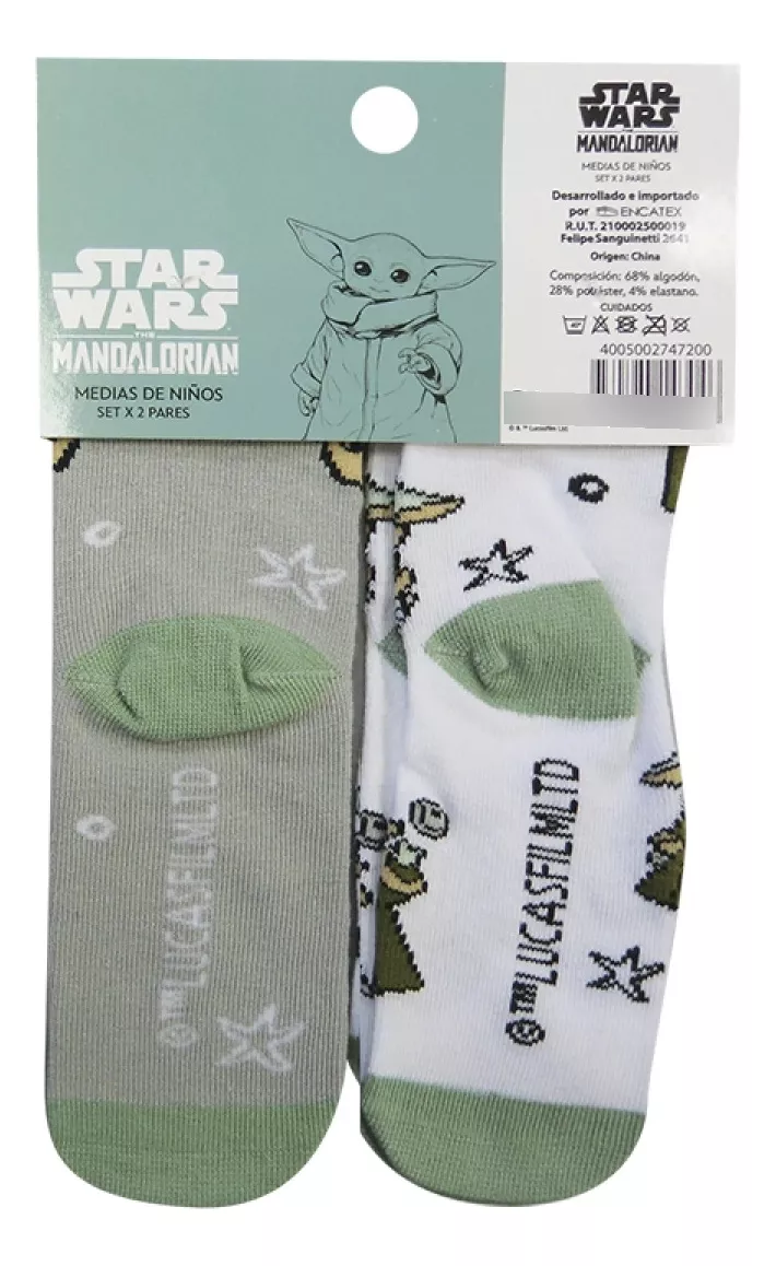 Pack X2 Medias Infantiles Baby Yoda Star Wars Talle 19 Al 30