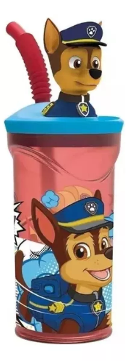 Vaso Alto Con Forma 3d Paw Patrol 18 Cm 360ml Chase Pajita