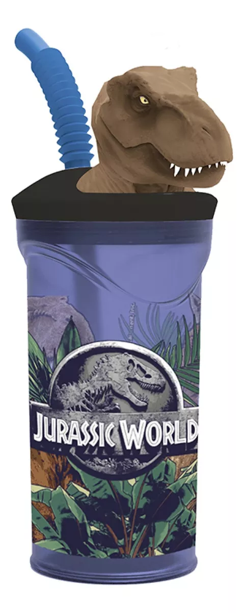 Vaso Alto Forma 3d Jurassic World 360ml Dinosaurio Pajita