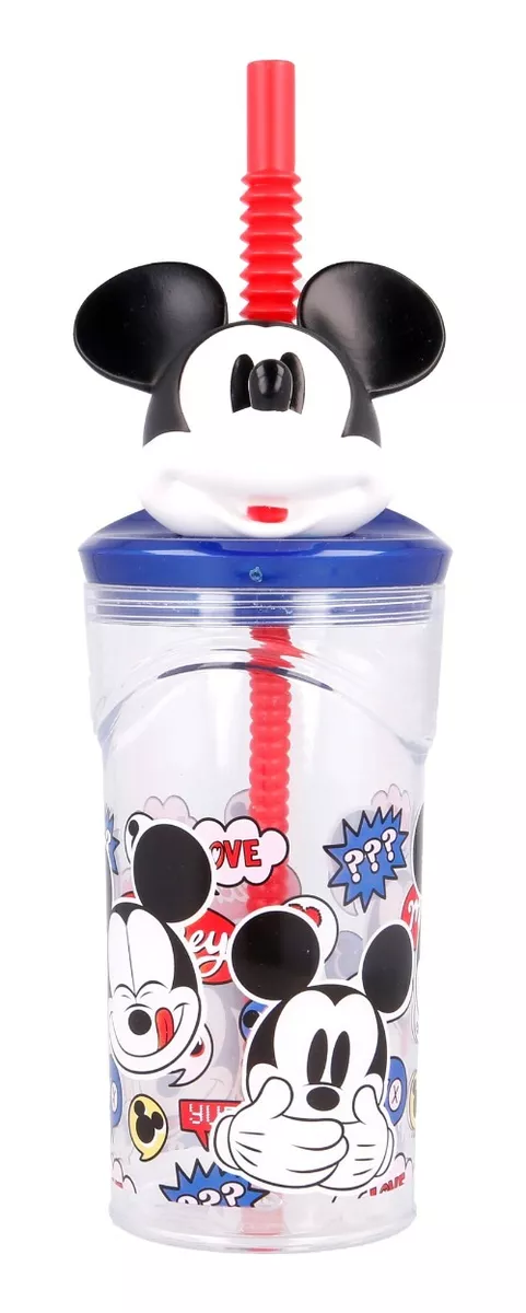 Vaso Alto Con Forma 3d Mickey 360ml Disney Pajita Original