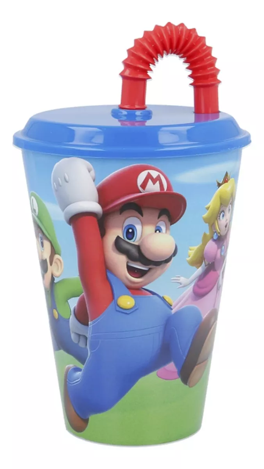 Vaso Plástico Con Pajita Retráctil Super Mario Bros 430 Ml