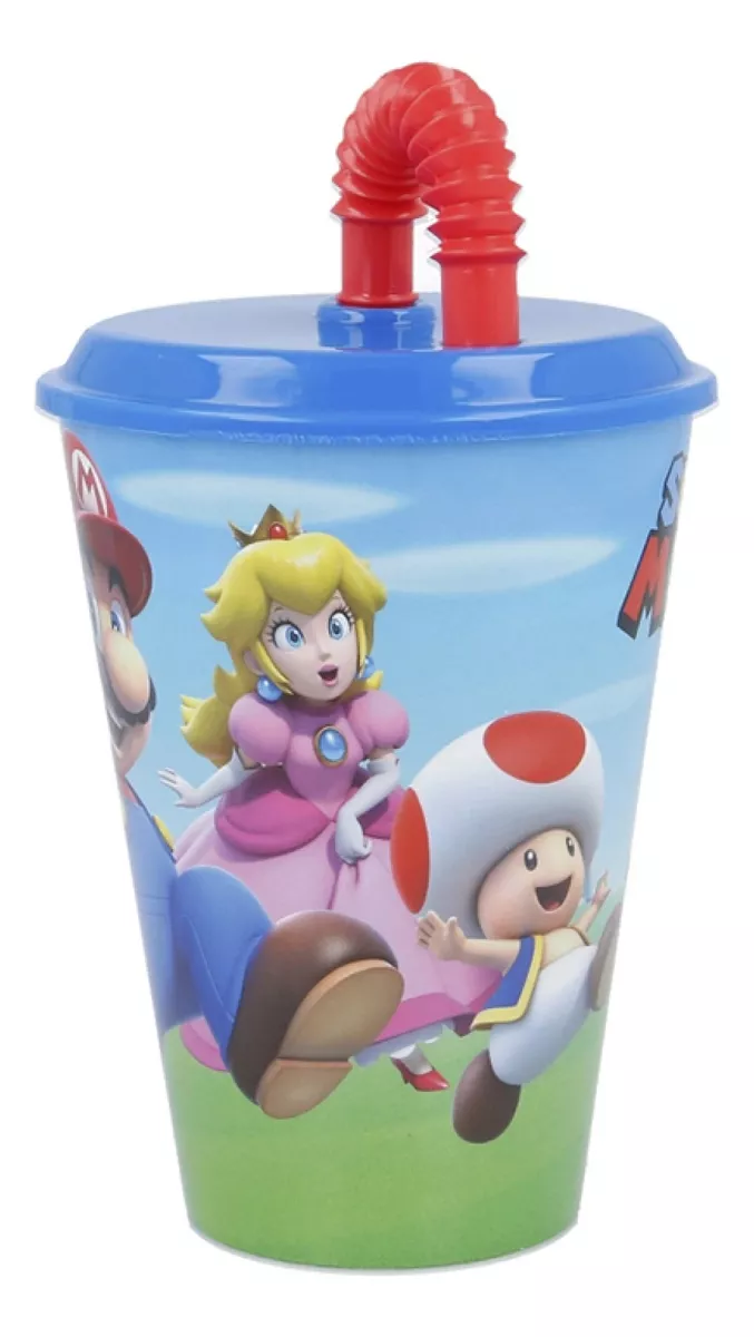 Vaso Plástico Con Pajita Retráctil Super Mario Bros 430 Ml