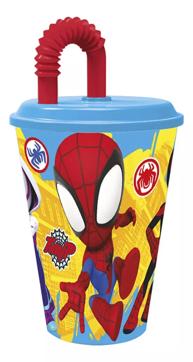 Vaso Plástico Con Pajita Retráctil Spiderman 430 Ml