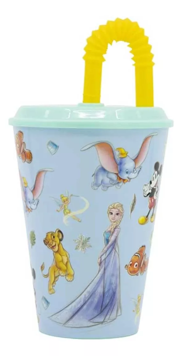 Vaso Plástico Con Pajita Retráctil Disney 100 Años 430 Ml