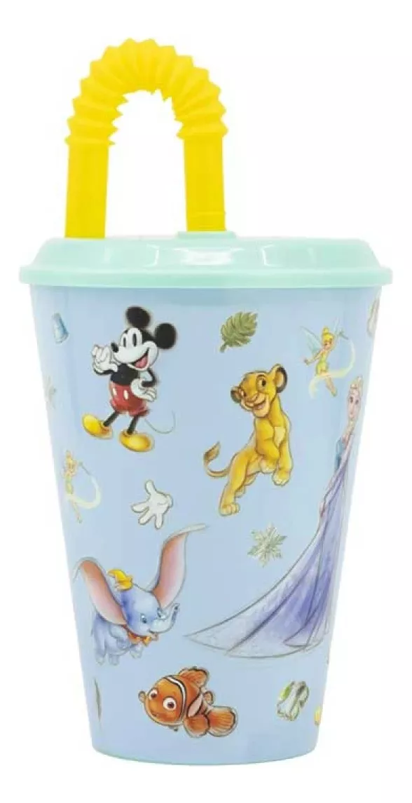 Vaso Plástico Con Pajita Retráctil Disney 100 Años 430 Ml