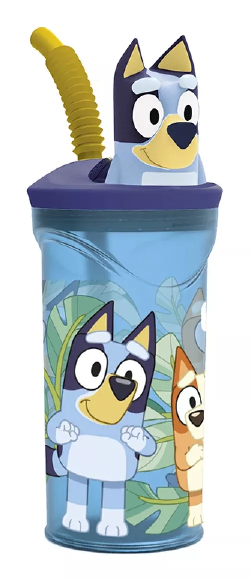 Vaso Alto Con Forma 3d 360ml Disney Pajita Original Bluey