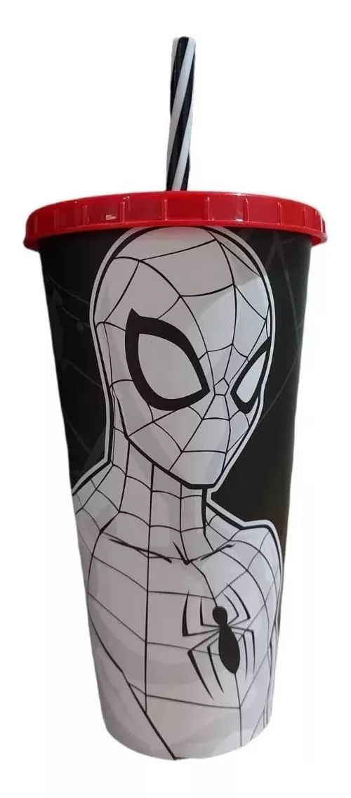 Vaso Plástico+pajita 700ml Spiderman Marvel Para Colorear