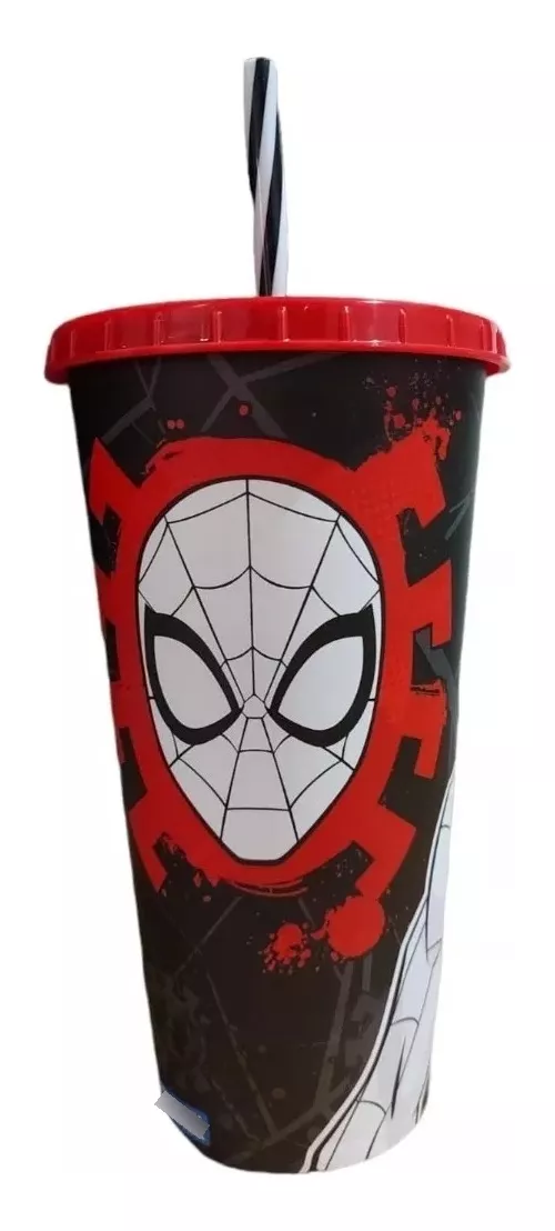 Vaso Plástico+pajita 700ml Spiderman Marvel Para Colorear