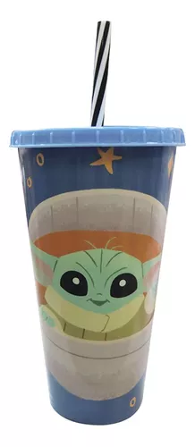 Vaso Botella Plástico Con Pajita 700ml Baby Yoda Star Wars