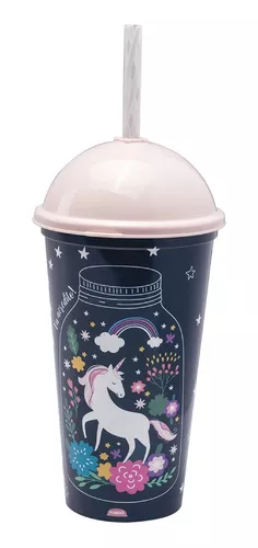 Vaso Plástico Milkshake Con Pajita 500 Ml Unicornio