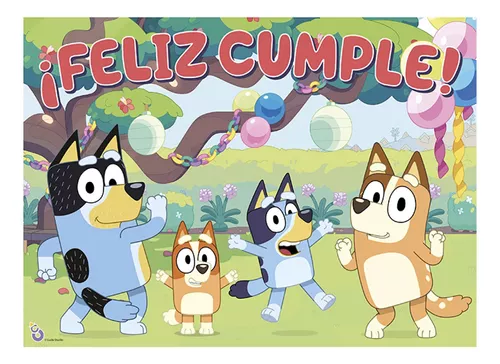 Afiche Cumpleaños Bluey 53 X 39 Cm Cotillón Oficial