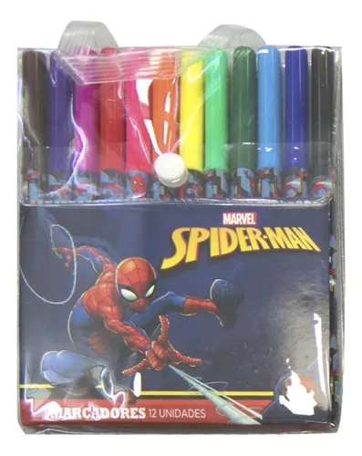 Set X 12 Marcadores Spiderman Oficial Escolar