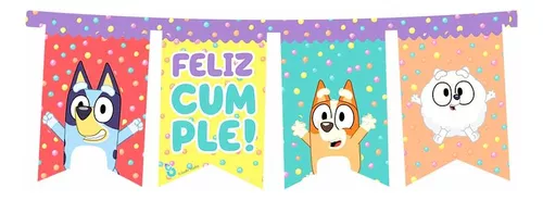 Banderín Cartel Feliz Cumpleaños Cotillón Bluey