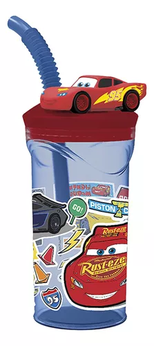 Vaso Alto Con Forma 3d Cars 18 Cm 360ml Azul Auto Pajita