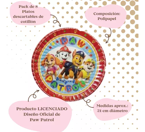 Pack X 8 Platos Descartables Paw Patrol Oficial Cotillón