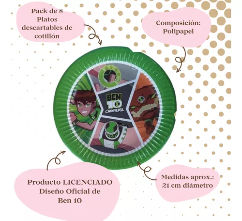 Pack X 8 Platos Descartables Ben 10 Oficial Origina Cotillón