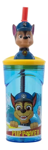 Vaso Alto Con Forma 3d Paw Patrol 18 Cm 360ml Chase Pajita