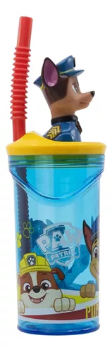 Vaso Alto Con Forma 3d Paw Patrol 18 Cm 360ml Chase Pajita