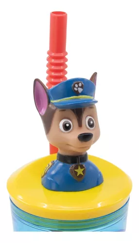 Vaso Alto Con Forma 3d Paw Patrol 18 Cm 360ml Chase Pajita