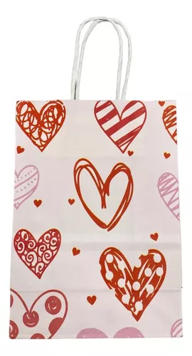 Bolsa Con Asa N°2 21x15x8 Regalo Sopresita Corazon Corazones