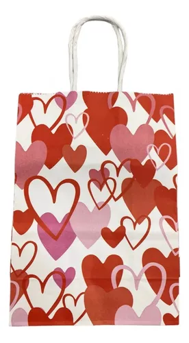 Bolsa Con Asa N°2 21x15x8 Regalo Sopresita Corazon Corazones