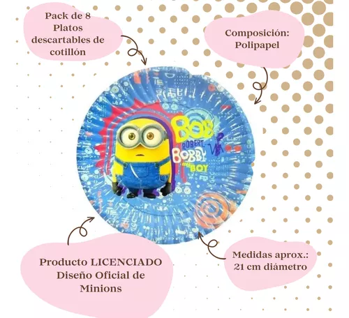 Pack X 8 Platos Descartables Minions Oficial Cotillón