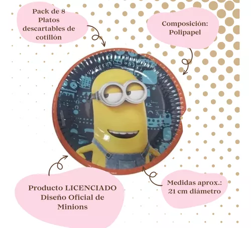 Pack X 8 Platos Descartables Minions Oficial Cotillón