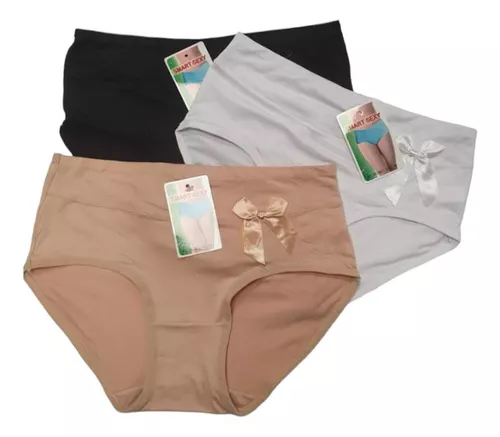 Pack 3 Culotte Bombacha Grande Liso Detalle Moño M Al Xl