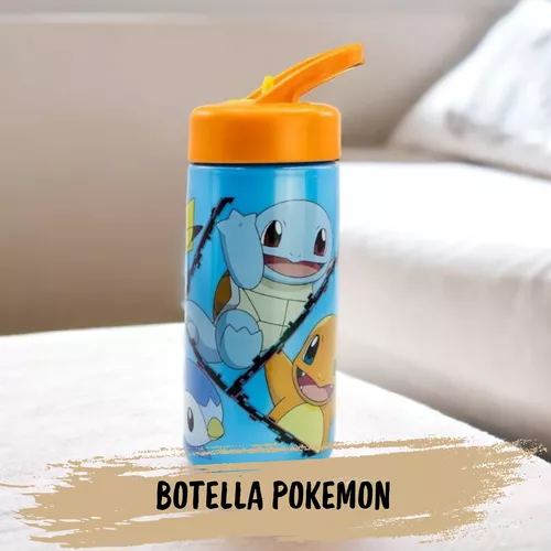 Botella Plástico 410 Ml Libre Bpa Pajita Rebatible Pokemon