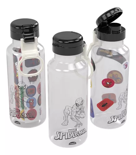 Botella Plastica Fun Spiderman 600 Ml Con Adhesivos Stickers