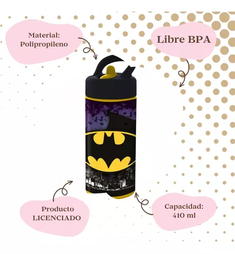 Botella Plástico 410 Ml Libre Bpa Pajita Rebatible Batman